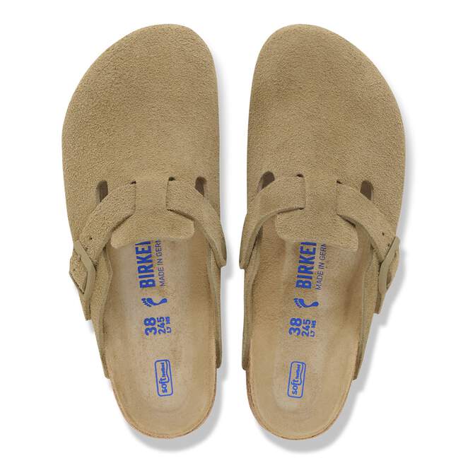 Sabots Birkenstock Boston Soft Footbed en daim kaki délavé de qualité supérieure | Luxem Swiss