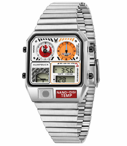 HUMBUCK Nano Digi Temp Retro Stainless Steel Multi-Function Watch