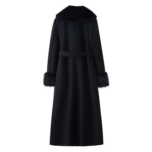 Noir Wool Long Coat – Belted Long Winter Coat for Women