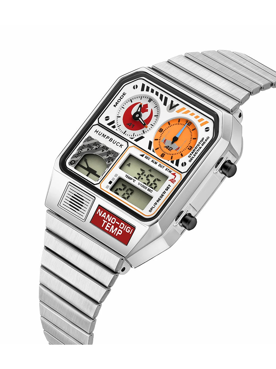 HUMBUCK Nano Digi Temp Retro Stainless Steel Multi-Function Watch