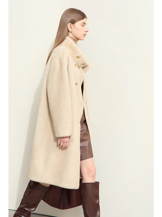 Aurelia Mink-Touch Double-Breasted Winter Coat | Femme | Premium Faux Mink Warm Coat for Women
