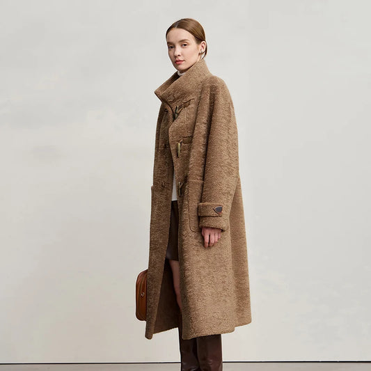 Élodie Plush Coat – Long High-Collar Winter Coat for Women