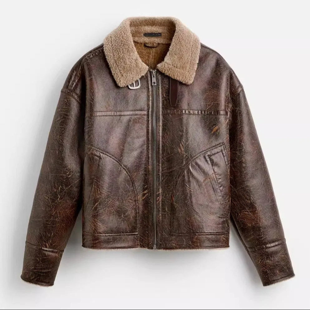 Kurtka pilotka z owczej skóry w stylu vintage