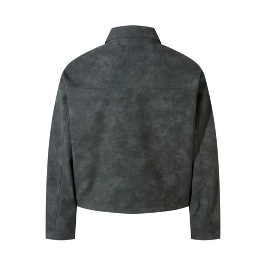 Oversized Fall PU Leather Jacket with Embroidered Lettering