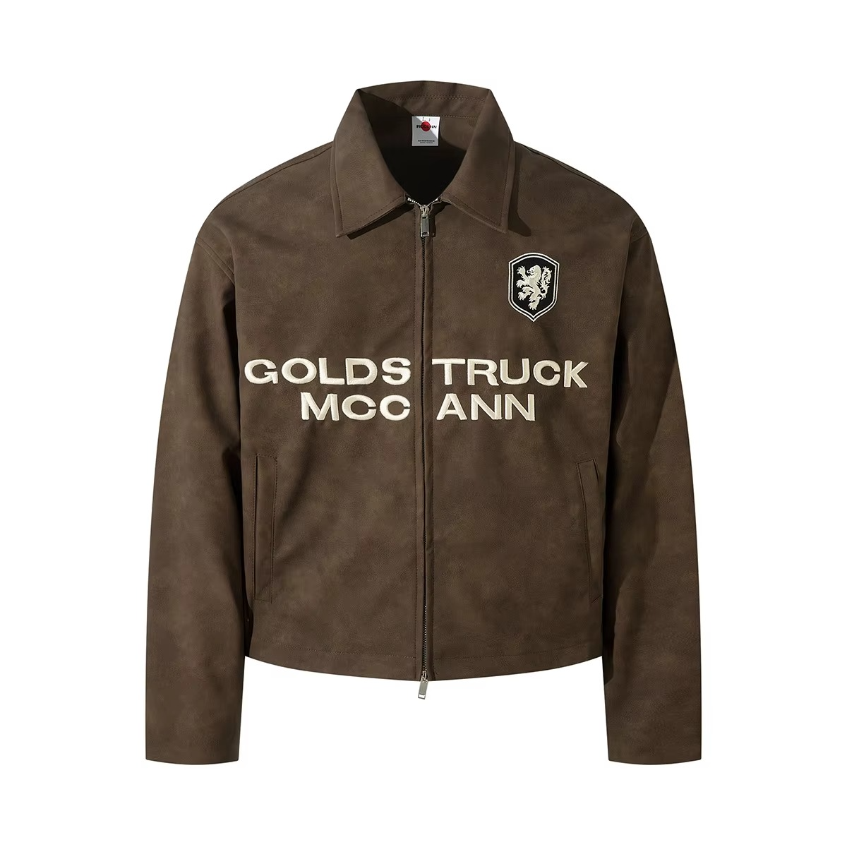Oversized Fall PU Leather Jacket with Embroidered Lettering