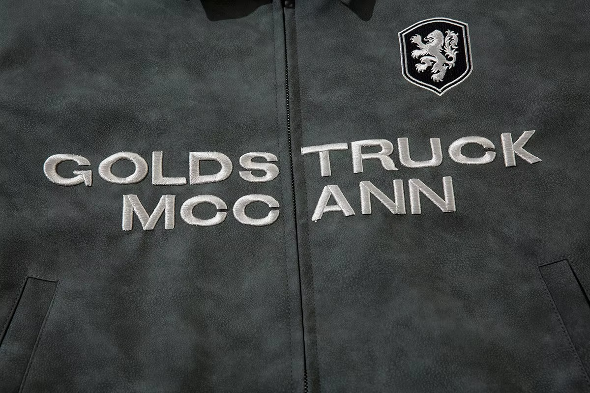 Oversized Fall PU Leather Jacket with Embroidered Lettering