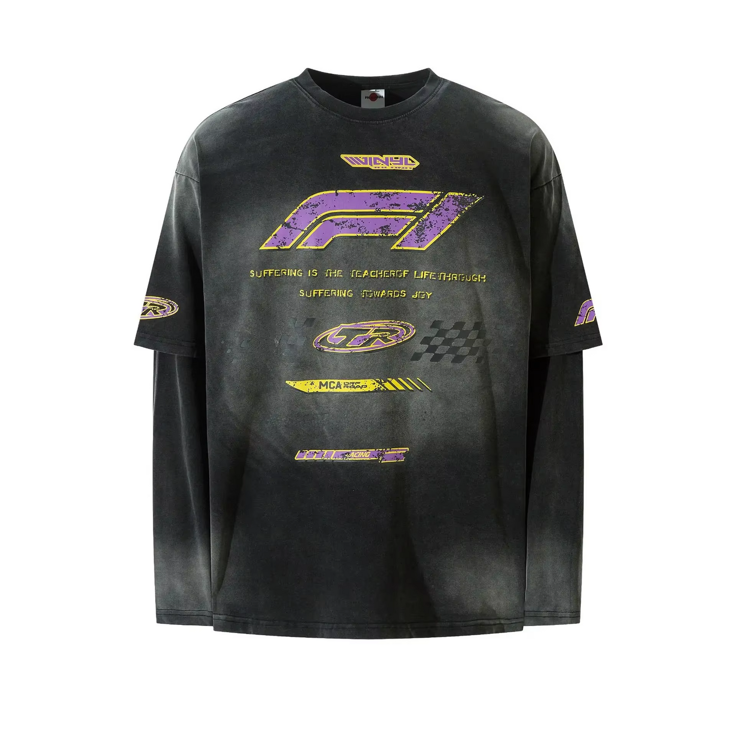 "ArtLayer™ Vintage Crew – Hand-Painted Two-in-One Tee"