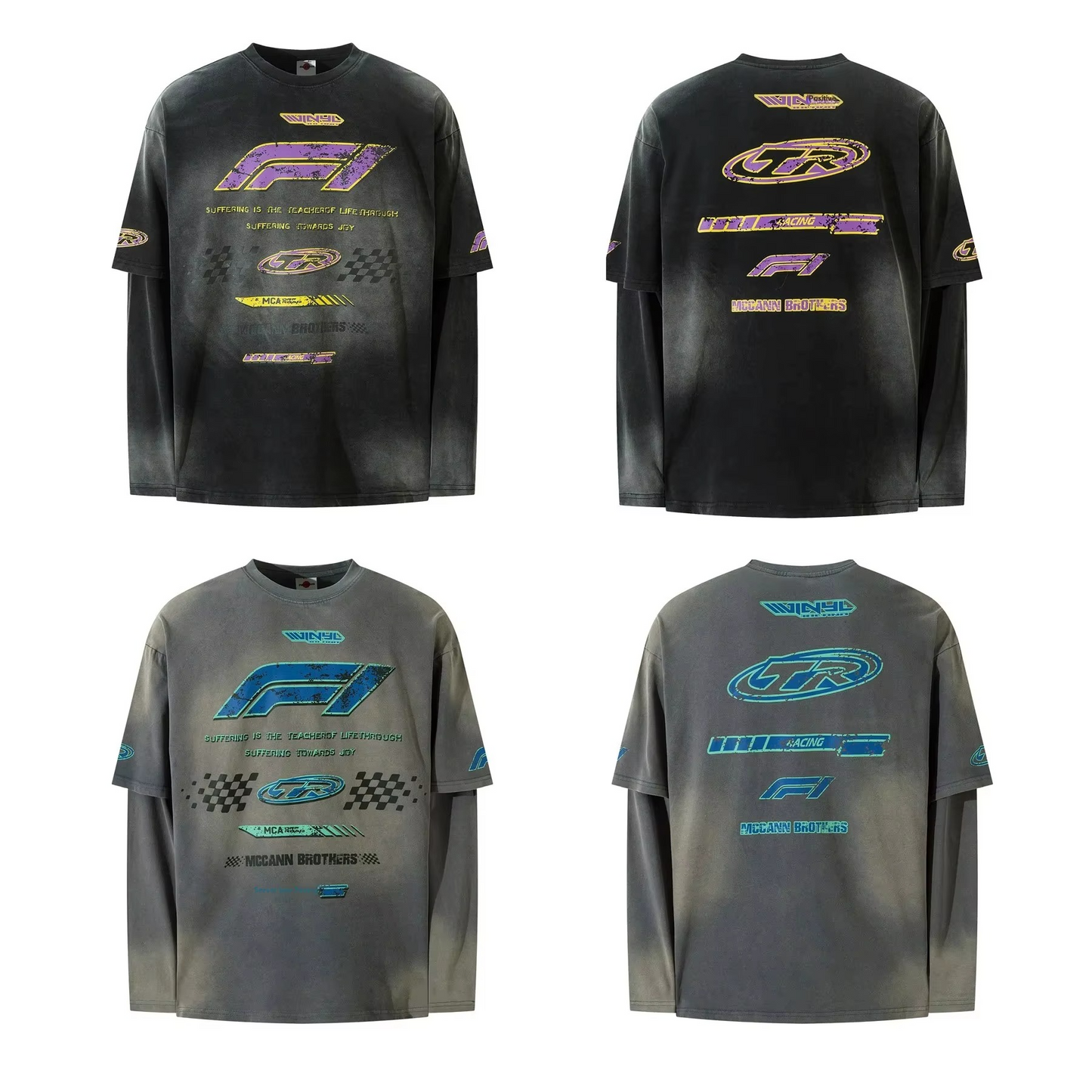 „ArtLayer™ Vintage Crew – ręcznie malowana koszulka „dwa w jednym”