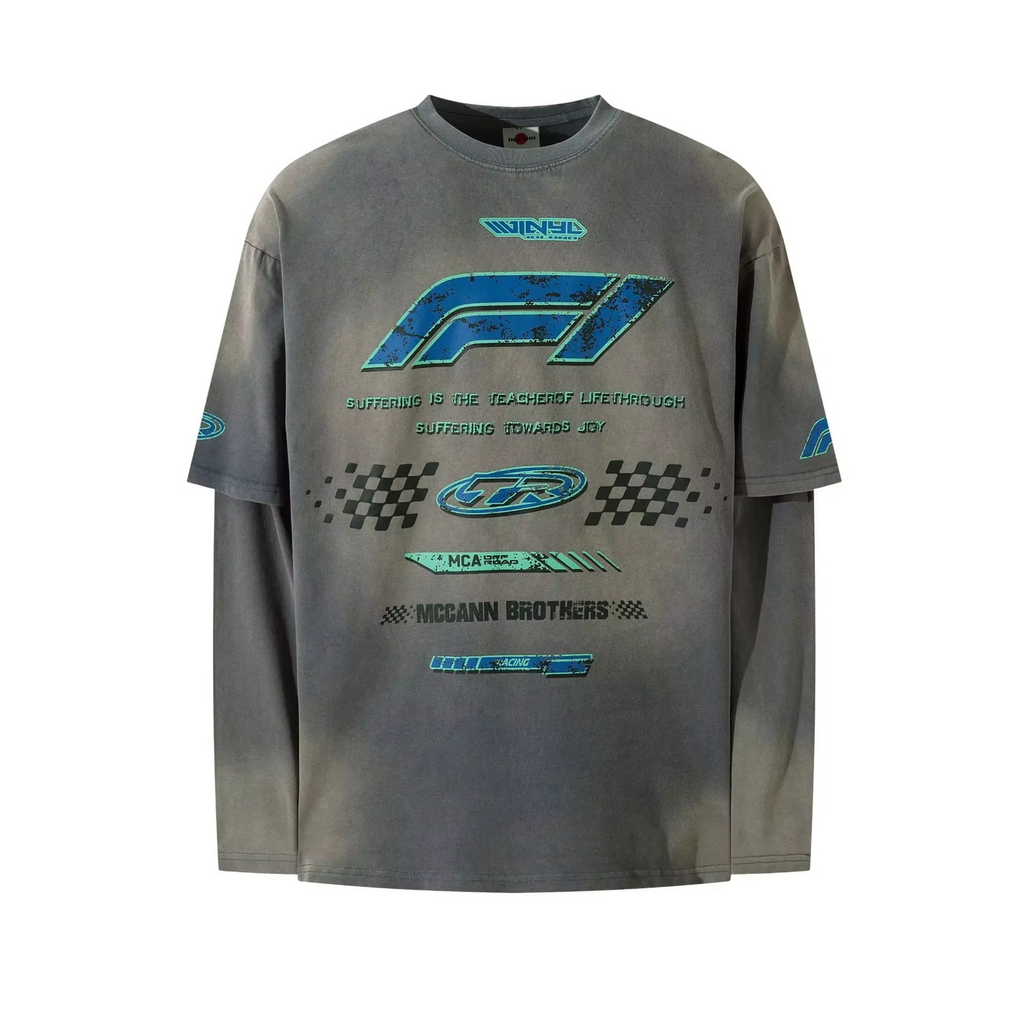 "ArtLayer™ Vintage Crew – Hand-Painted Two-in-One Tee"