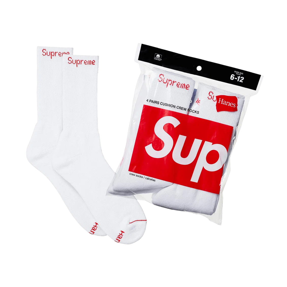 Supreme x Hanes Crew Socks – White 4 Pack