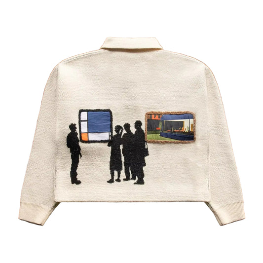 Men’s Knitted Polo Sweater – Vintage Art Patch “The Great Wave & Girl with a Pearl Earring” | Luxem Swiss Streetwear