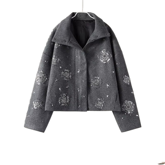 Embroidered Wool-Blend Elegant Coat – Pearl Beaded Edition