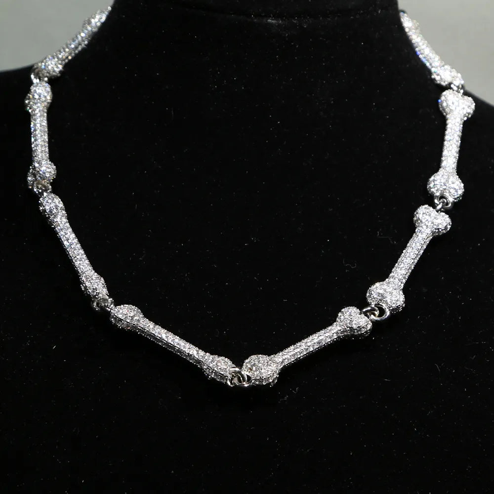 Collier en forme d'os de chien – Chaîne mystérieuse et en zircon cubique | Bijou à maillons en forme d'os d'animal