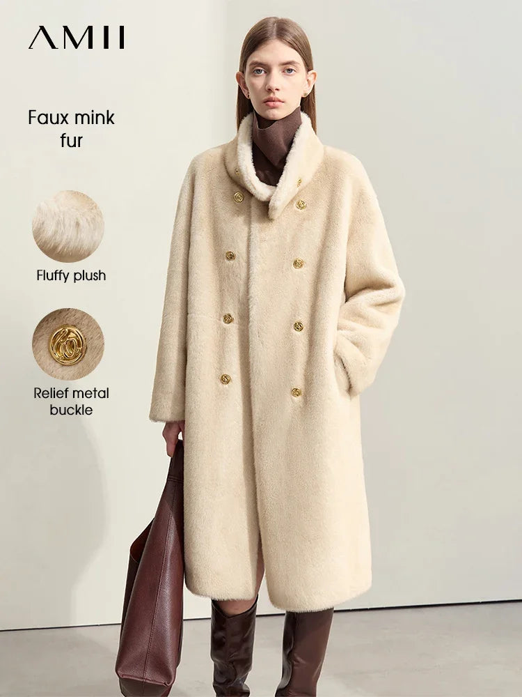 Aurelia Mink-Touch Double-Breasted Winter Coat | Femme | Premium Faux Mink Warm Coat for Women