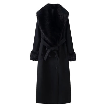Noir Wool Long Coat – Belted Long Winter Coat for Women