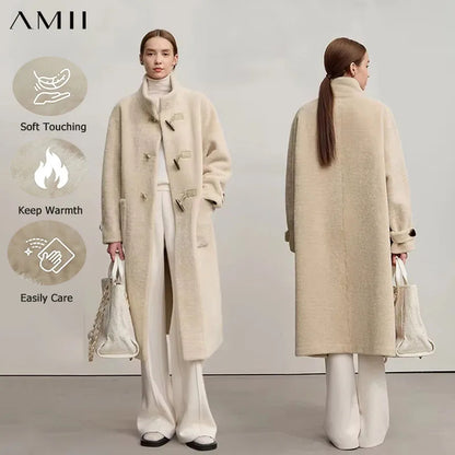 Élodie Plush Coat – Long High-Collar Winter Coat for Women