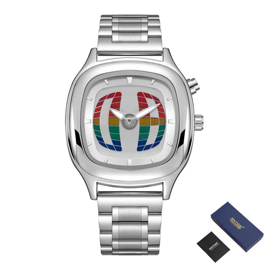 Tandorio Classic Retro Square męski wodoodporny zegarek kwarcowy ze stali nierdzewnej