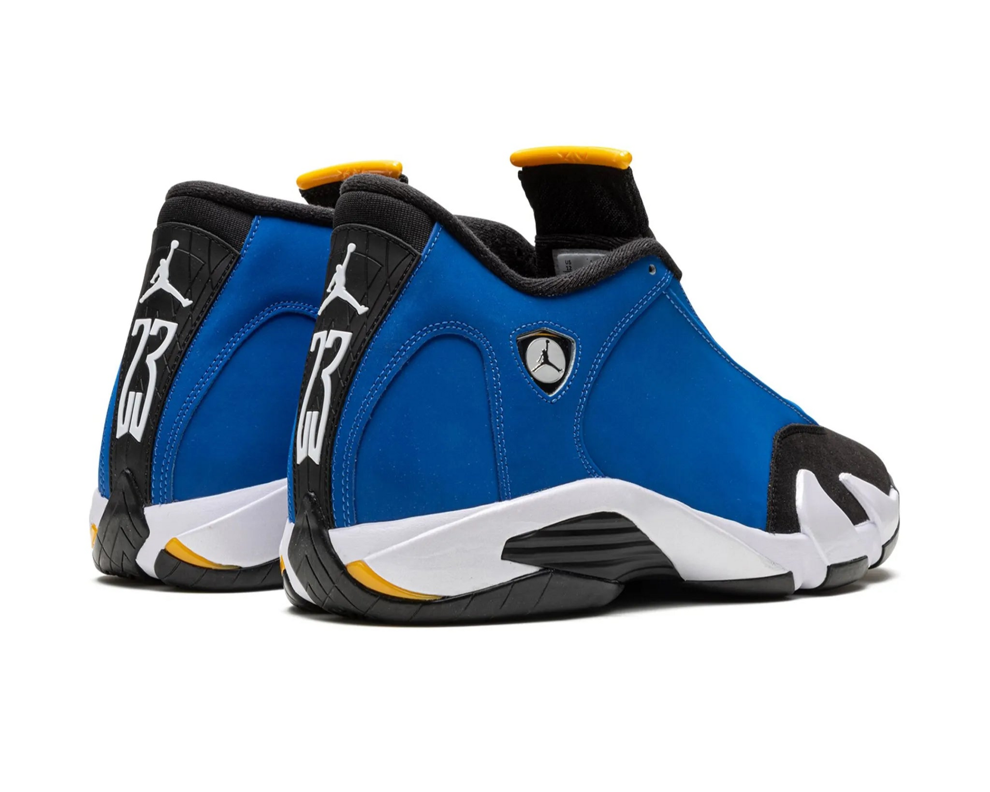 Blue and black sneakers with a white logo on a white background