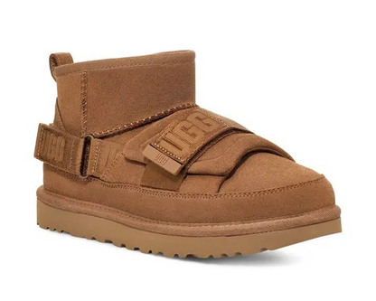 Bottes UGG Classic Mini Strap couleur châtaigne | Daim en peau lainée pour femme – Luxem Swiss