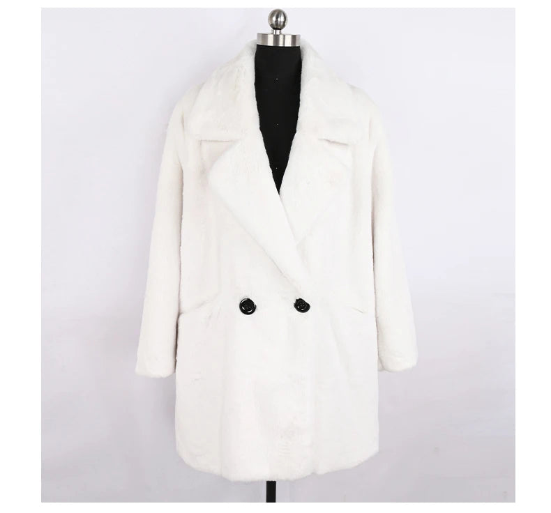 Mauroicardi Oversized Winter Faux-Fur Coat – Double-Breasted Soft Fluffy Jacket