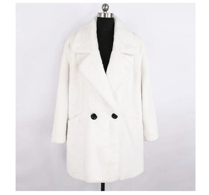 Mauroicardi Oversized Winter Faux-Fur Coat – Double-Breasted Soft Fluffy Jacket