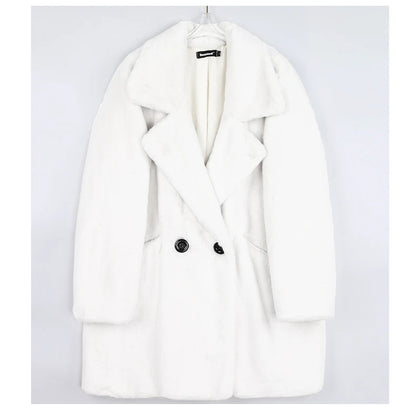 Mauroicardi Oversized Winter Faux-Fur Coat – Double-Breasted Soft Fluffy Jacket