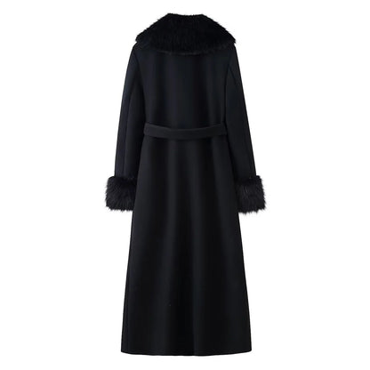Noir Wool Long Coat – Belted Long Winter Coat for Women