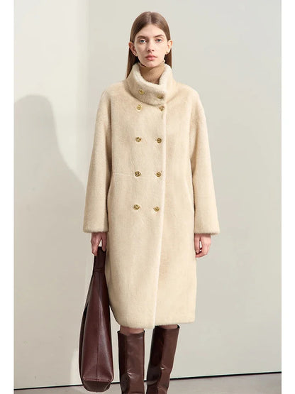 Aurelia Mink-Touch Double-Breasted Winter Coat | Femme | Premium Faux Mink Warm Coat for Women