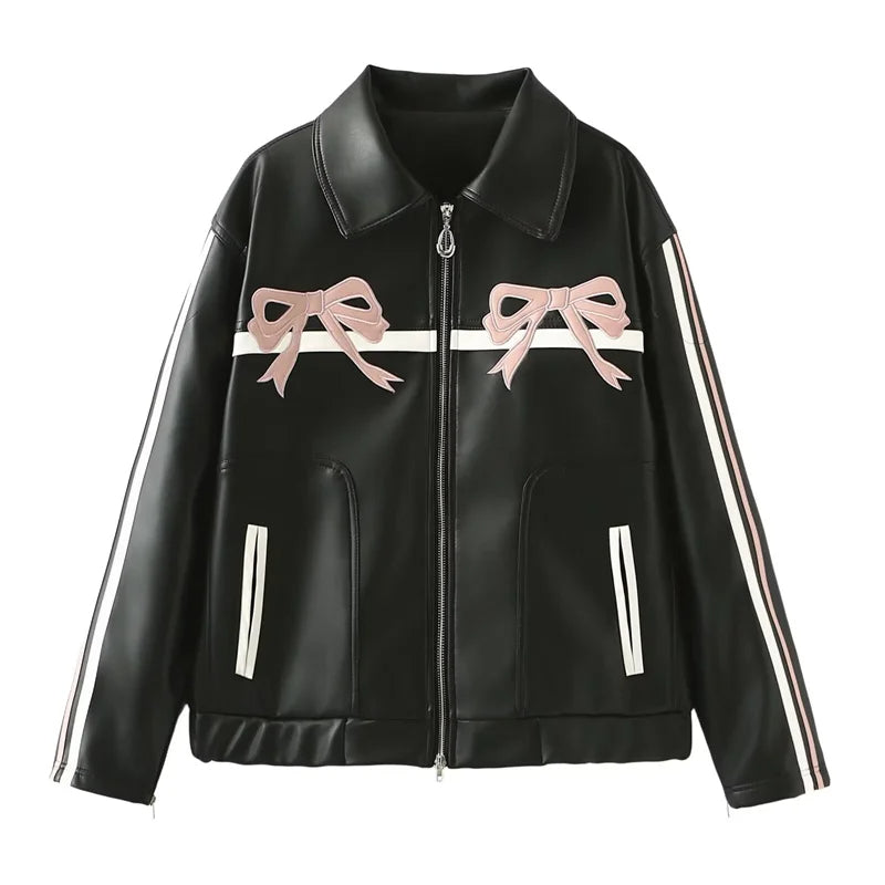 Bow-Adorned Faux Leather Jacket image