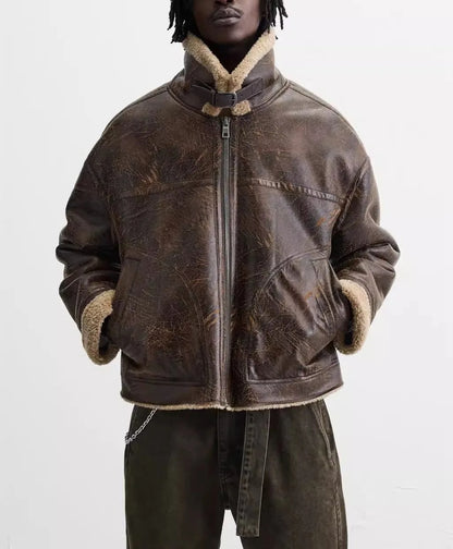 Kurtka pilotka z owczej skóry w stylu vintage