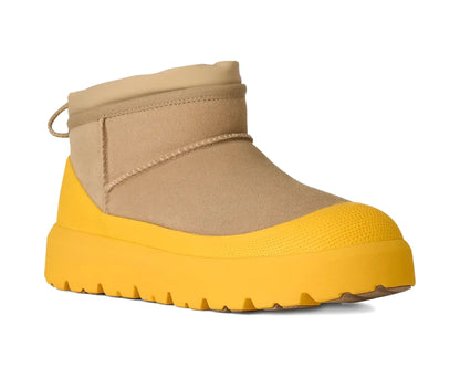 Krótkie, hybrydowe, składane buty na platformie UGG w kolorze beżowym/żółtym | Wyrazisty, wodoodporny komfort od Luxem Swiss
