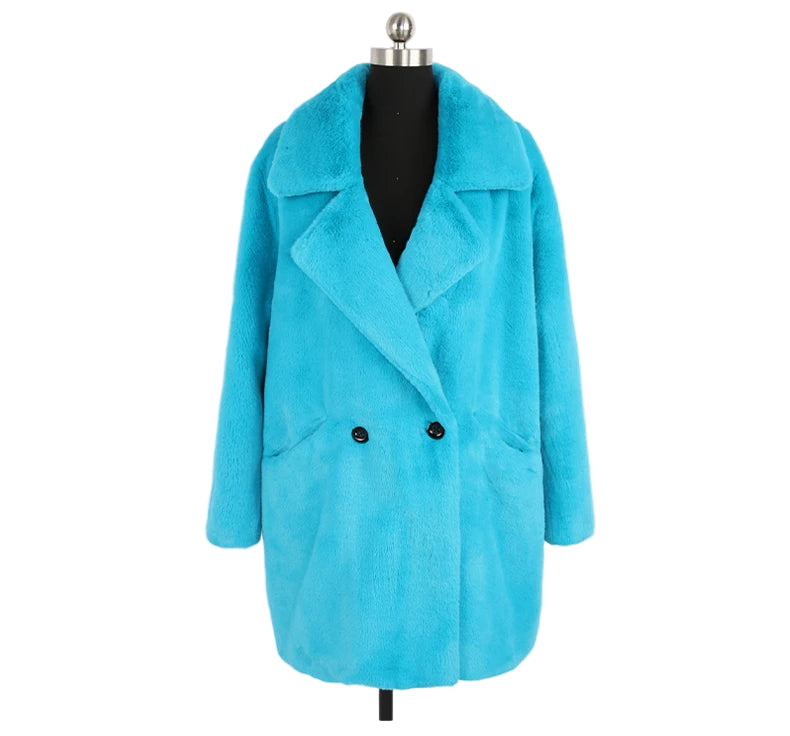 Mauroicardi Oversized Winter Faux-Fur Coat – Double-Breasted Soft Fluffy Jacket