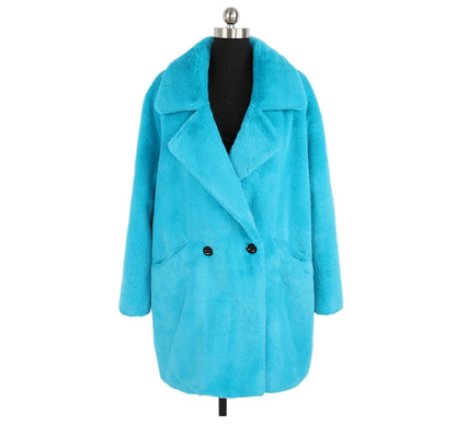 Mauroicardi Oversized Winter Faux-Fur Coat – Double-Breasted Soft Fluffy Jacket