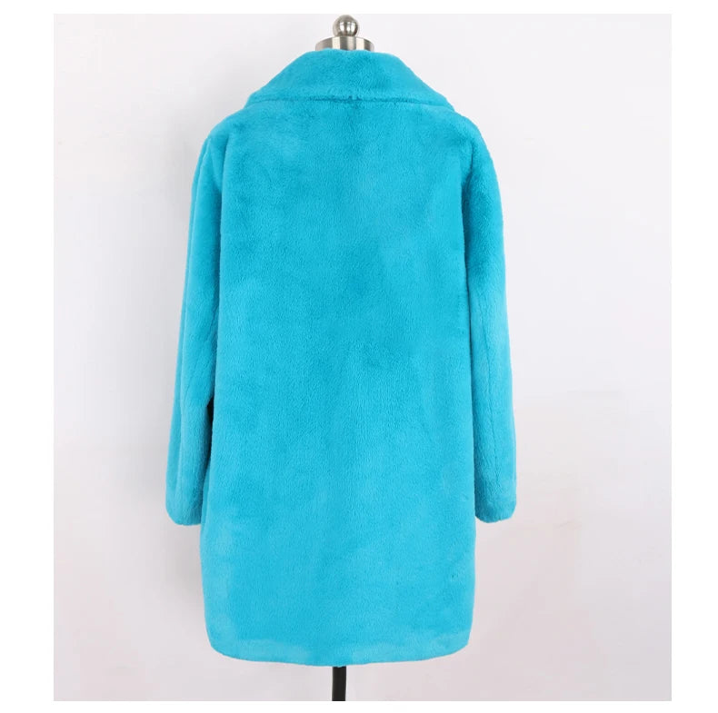 Mauroicardi Oversized Winter Faux-Fur Coat – Double-Breasted Soft Fluffy Jacket