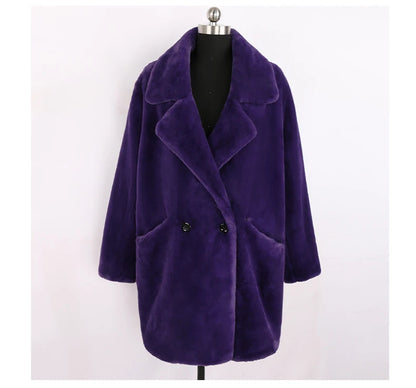 Mauroicardi Oversized Winter Faux-Fur Coat – Double-Breasted Soft Fluffy Jacket