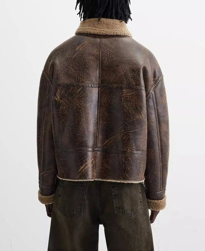 Kurtka pilotka z owczej skóry w stylu vintage