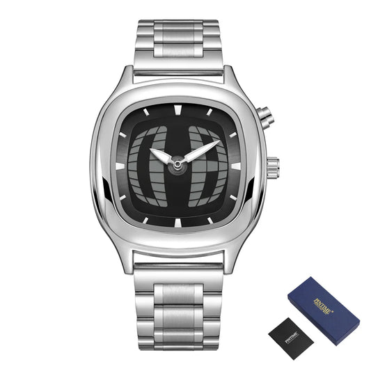 Tandorio Classic Retro Square męski wodoodporny zegarek kwarcowy ze stali nierdzewnej