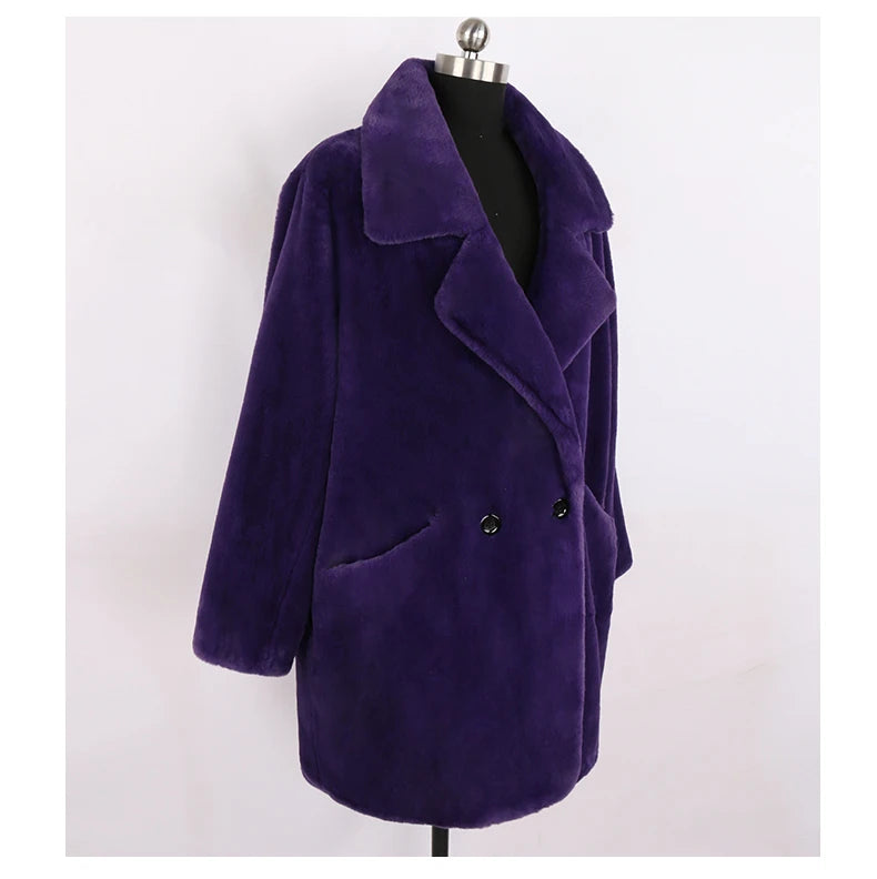 Mauroicardi Oversized Winter Faux-Fur Coat – Double-Breasted Soft Fluffy Jacket