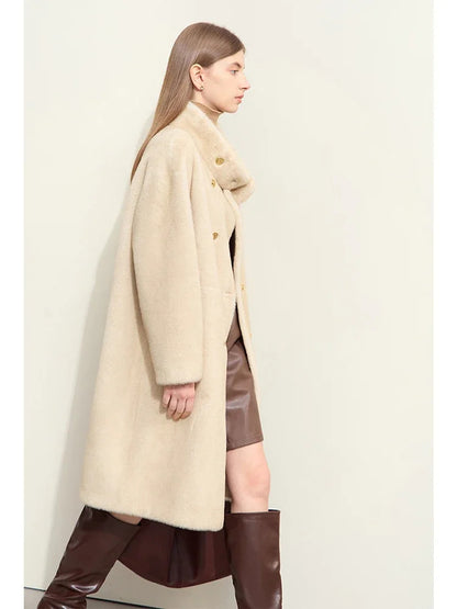 Aurelia Mink-Touch Double-Breasted Winter Coat | Femme | Premium Faux Mink Warm Coat for Women