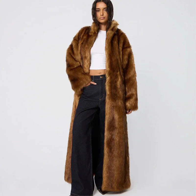 Valeria Faux Fur Coat – Long Thick Winter Coat for Women