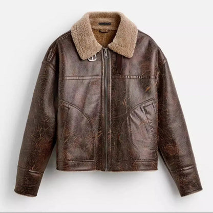 Kurtka pilotka z owczej skóry w stylu vintage