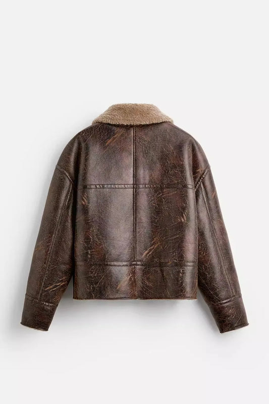 Kurtka pilotka z owczej skóry w stylu vintage