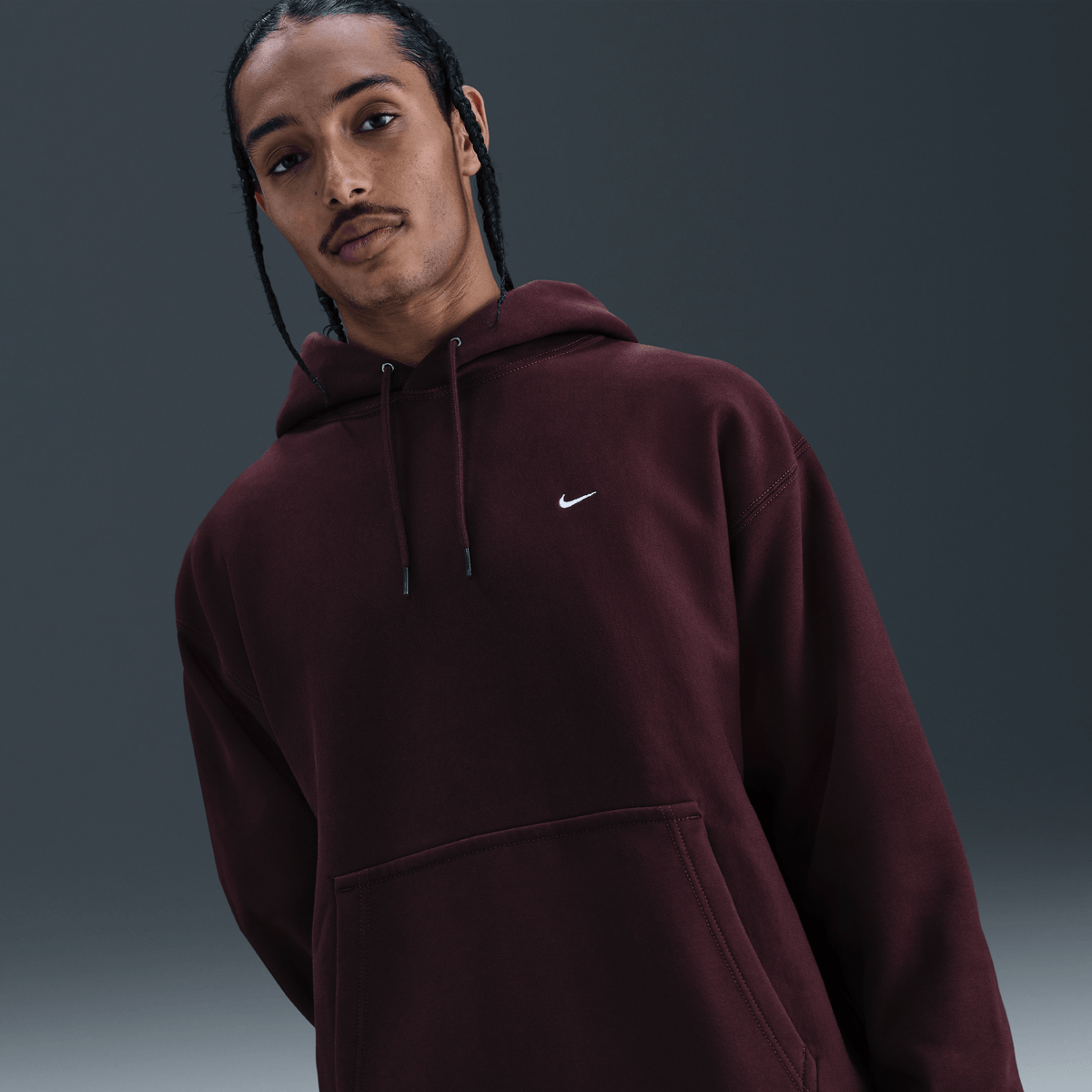 Nike Solo Swoosh Men's Pullover Hoodie Burgundy Crush/Burgundy Crush/White – HV1082-652-S – product view 4