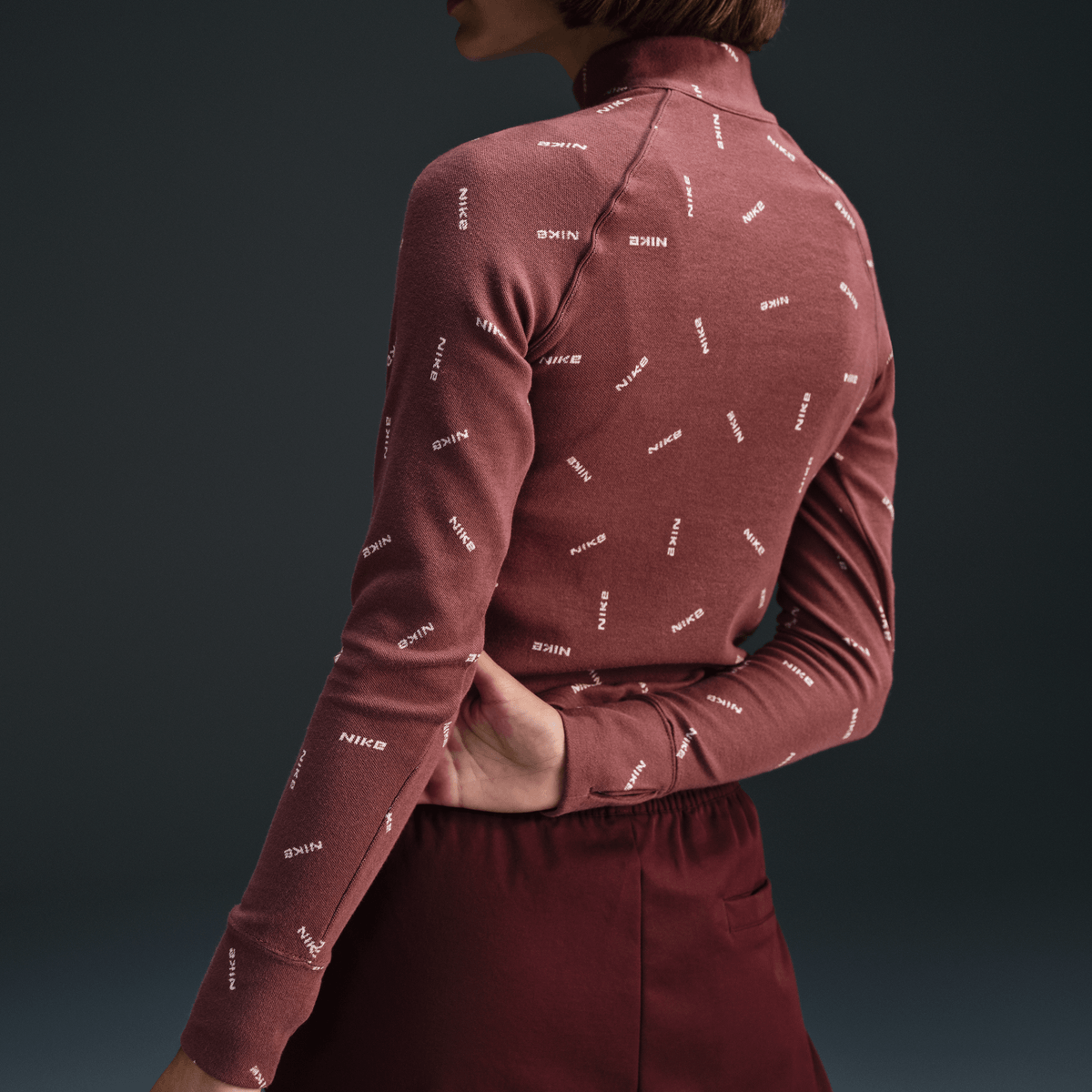 Nike Sportswear Collection Women's Slim 1/2-Zip Long-Sleeve Logo Top Red Sepia/Light Orewood Brown/Red Sepia – FV7821-218-XS – product view 5