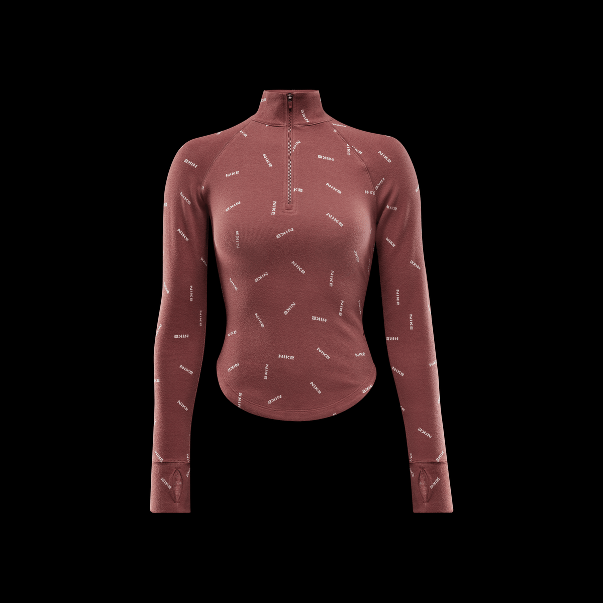 Nike Sportswear Collection Women's Slim 1/2-Zip Long-Sleeve Logo Top Red Sepia/Light Orewood Brown/Red Sepia – FV7821-218-XS – product view 3
