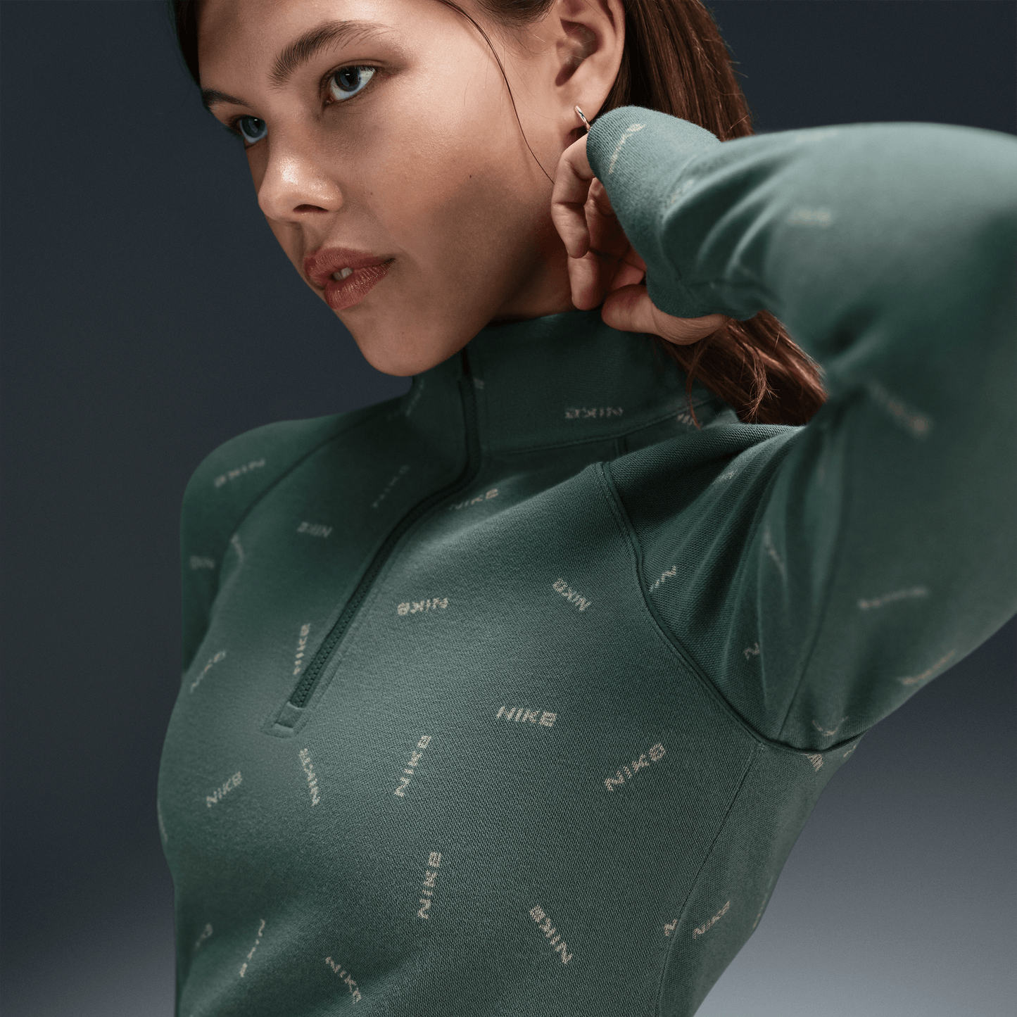 Nike Sportswear Collection Women's Slim 1/2-Zip Long-Sleeve Logo Top Vintage Green/Light Army/Vintage Green – FV7821-338-XS – product view 5