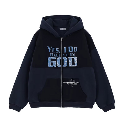 "Yes, I Do Believe in God Zip-Up Hoodie"