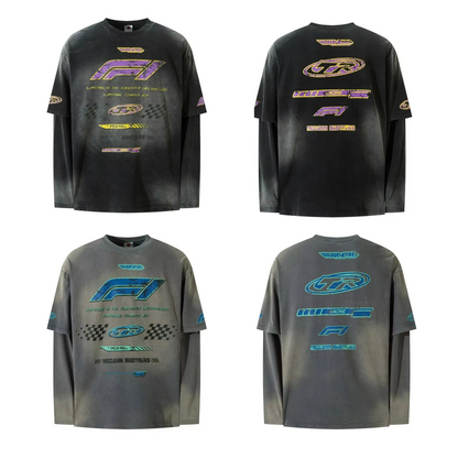 "ArtLayer™ Vintage Crew – Hand-Painted Two-in-One Tee"