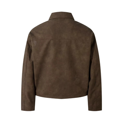 Oversized Fall PU Leather Jacket with Embroidered Lettering