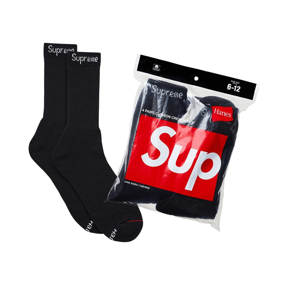 Supreme x Hanes Crew Socks – Black 4 Pack